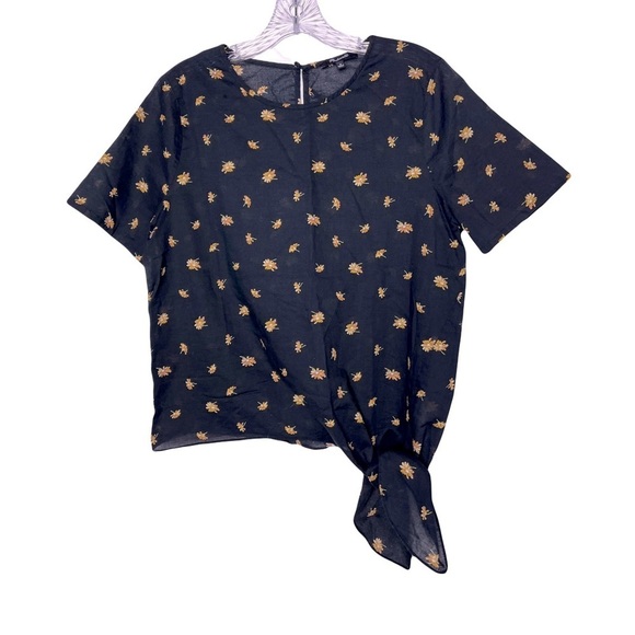 Madewell | Black Voile French Daisies Side Tie Top, Medium - Picture 1 of 11